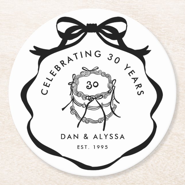 Svart och vitt Coquette Bow bättre tillsammans Underlägg Papper Rund (Framsidan)