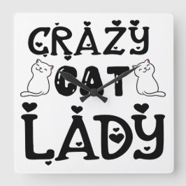 SVART OCH VITT CRAZY CAT DAM SYYING FYRKANTIG KLOCKA