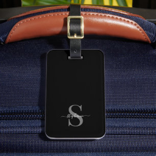 Svart och vitt cute Monogram Initialer och Namn Bagagebricka