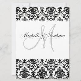 Svart och Vitt Damask Elegant Bröllop Inbjudningar