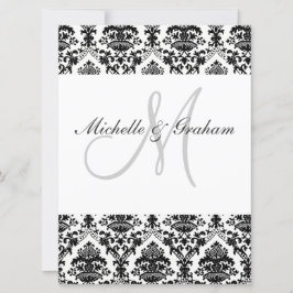 Svart och Vitt Damask Elegant Bröllop Inbjudningar
