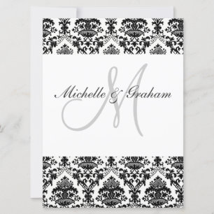 Svart och Vitt Damask Elegant Bröllop Inbjudningar