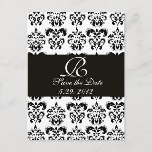 SVART OCH VITT DAMASK MONOGRAM MEDDELANDE VYKORT