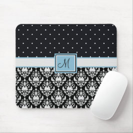 Svart och Vitt Damask och Prickar med Monogram Musmatta