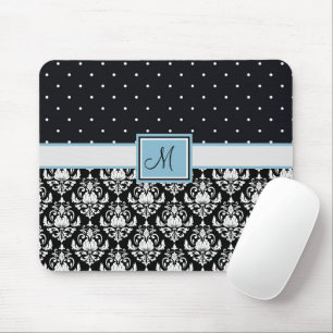 Svart och Vitt Damask och Prickar med Monogram Musmatta