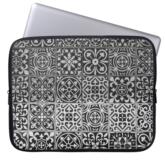 Svart och vitt dammmönster laptop fodral (Framsidan)