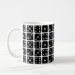Svart och vitt Dice 1-6 Rustic Linocut Kaffemugg