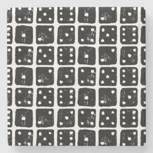 Svart och vitt Dice 1-6 Rustic Linocut Stenunderlägg