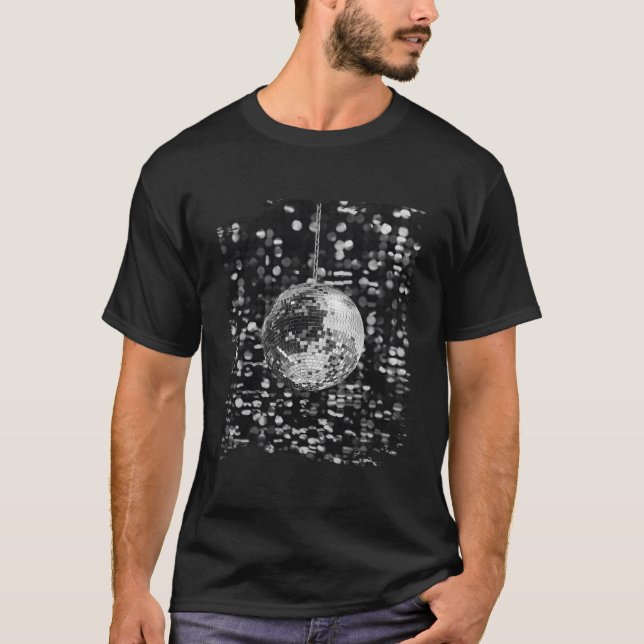 Svart Och Vitt Disco Boll Klubb T Shirt (Framsida)