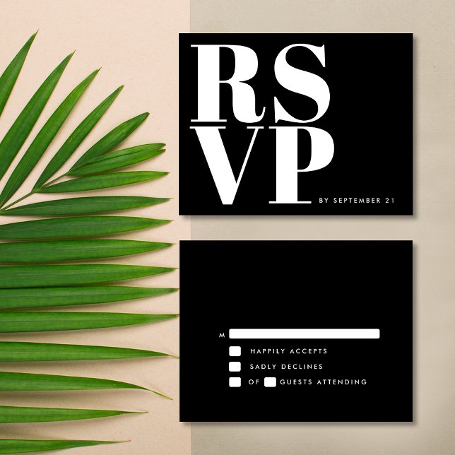 Svart och Vitt Djärvt Minimalistiskt Enkelt Bröllo OSA Kort (Front / Back)