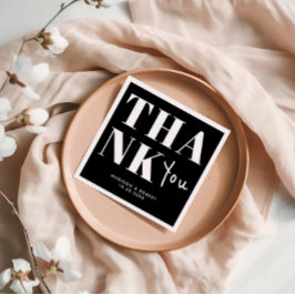 Svart och Vitt Djärvt Minimalistiskt Tack Bröllop Pappersservett