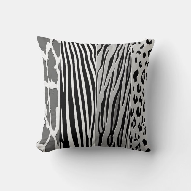 Svart och vitt djur, tryckt med Zebra Rand Pillow Kudde (Framsida)