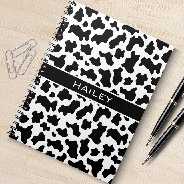 Svart och vitt djurkoks Skriv ut utskriven cowgirl Anteckningsbok (cow print spiral notebook)