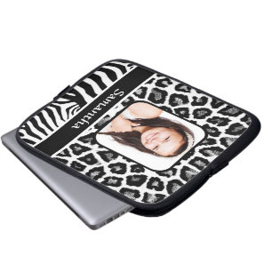 Svart och vitt djurtryck laptop sleeve