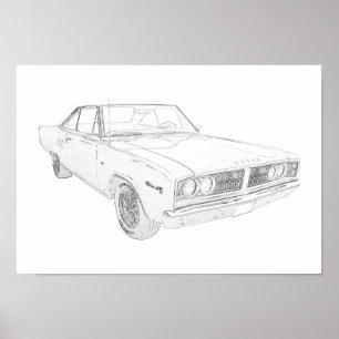 Svart och vitt Dodeg Coronet Mopar Muskler Poster