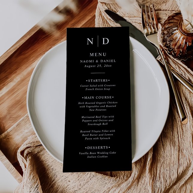 Svart och Vitt Elegant Klassiskt Bröllopsmeny (Skapare uppladdad)