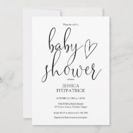 Svart Och Vitt Elegant Skript Baby Shower Inbjudningar