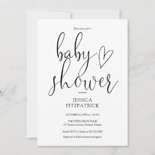 Svart Och Vitt Elegant Skript Baby Shower Inbjudningar
