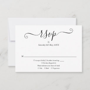Svart Och Vitt Elegant Skript Bröllops RSVP-kort OSA Kort