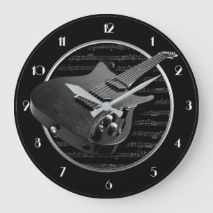 Svart och vitt, elektriskt Guitar Round Wall Clock Stor Klocka