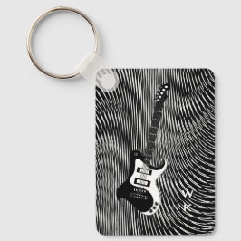 Svart och vitt, elektriskt Guitar-trippelretro Nyckelring