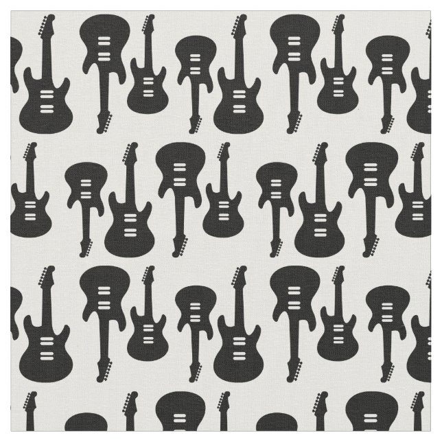 Svart och vitt elektriskt Guitars Music Mönster Tyg (Närbild)