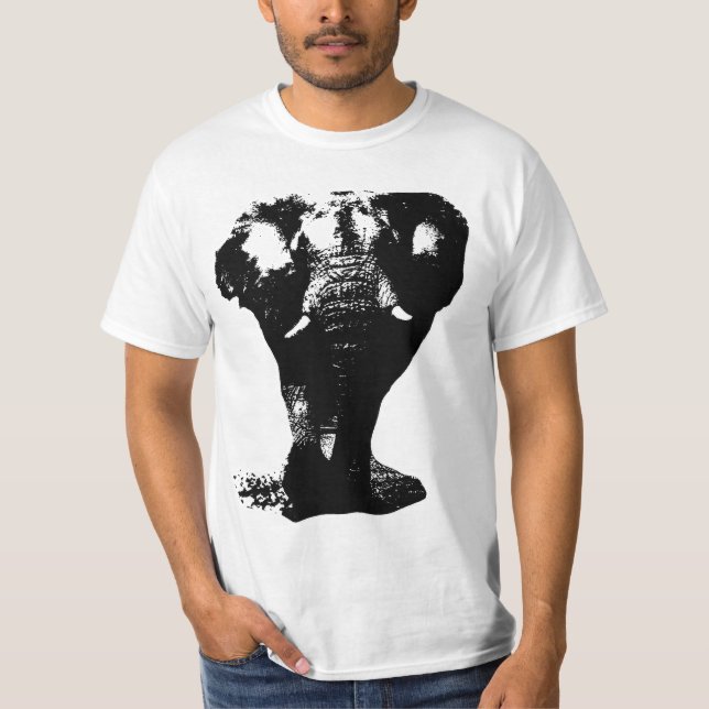 Svart och vitt, Elephant Pop Art Design T Shirt (Framsida)