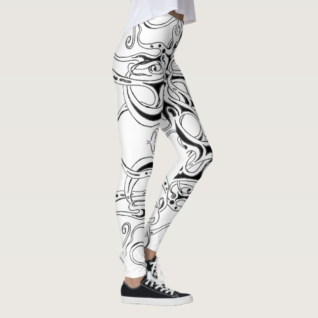 Svart och vitt Empire Tribal Design Leggings (Höger)