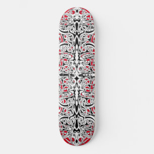 Svart och vitt Empire Tribal Design på Red Mini Skateboard Bräda 18,5 Cm