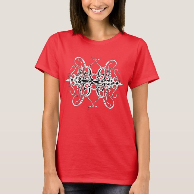 Svart och vitt Empire Tribal Design T Shirt (Framsida)