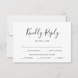 Svart och Vitt Enkelt Elegant Bröllop RSVP Måltide OSA Kort