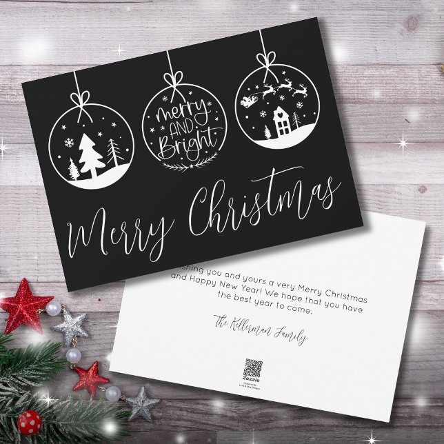 Svart och vitt enkelt God jul Julkort (Black And White Simple Merry Christmas Holiday Card)