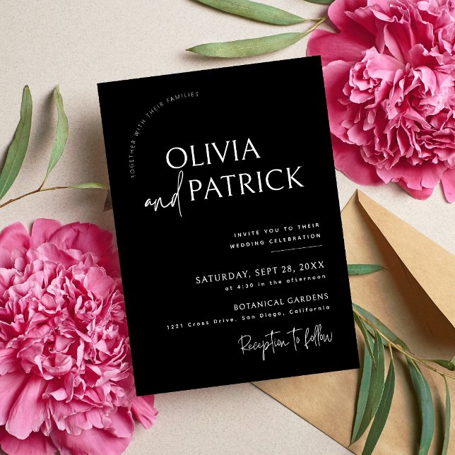 Svart och Vitt Enkelt Modernt Minimalistiskt Bröll Inbjudningar (Black and white minimalist wedding invitation sets a refined tone for your special day.)