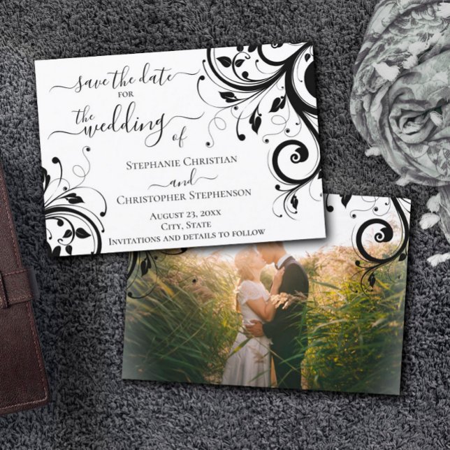 Svart och vitt facktigt Spara datumbakfoto Inbjudningar (Skapare uppladdad)