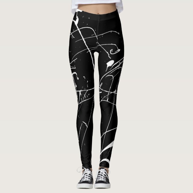 Svart och vitt färgplatta leggings (Framsida)