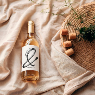 Svart och vitt fet, minimalistisk modern Bröllop Vinflaska Etikett