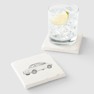 Svart och vitt Fiat 500-topolinoillustration Stenunderlägg