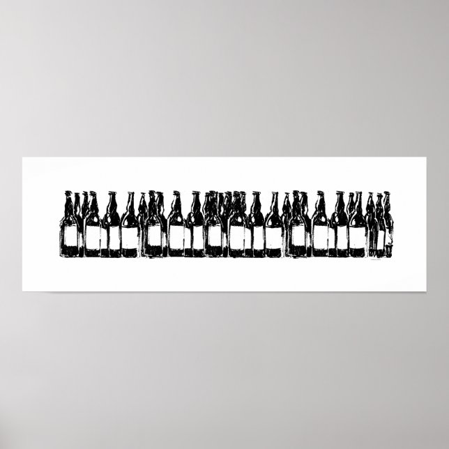 Svart och vitt flaskor öl, drickande poster (Framsidan)