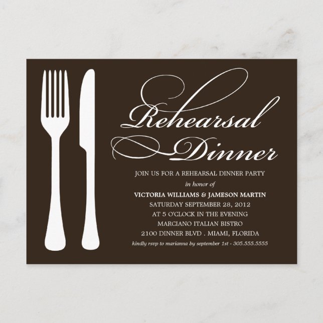 SVART OCH VITT FLATWARE | REHEARSAL DINNER INBJUDA INBJUDAN VYKORT (Framsida)