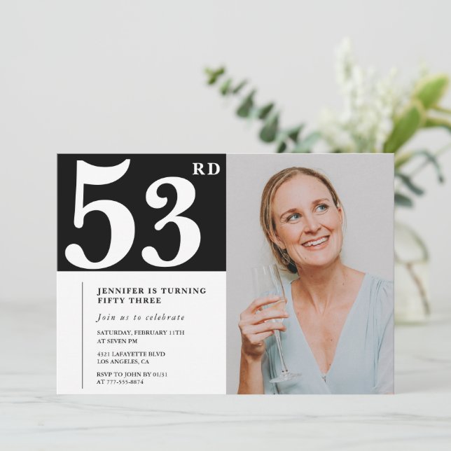 Svart och vitt foto 53-års födelsedagsinbjudningar inbjudningar (Stående Fram)
