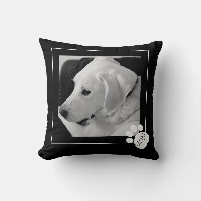 Svart och vitt foto av Cute Hund Best Mamma någons Kudde (Framsida)