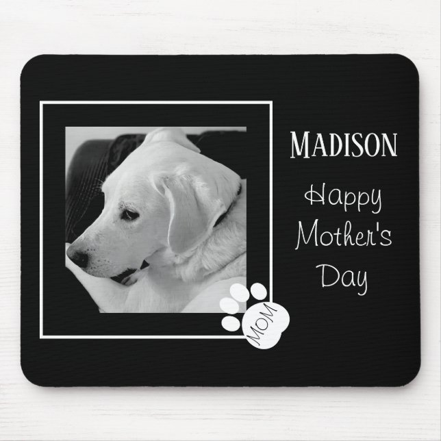 Svart och vitt foto av Cute Hund Best Mamma någons Musmatta (Framsidan)