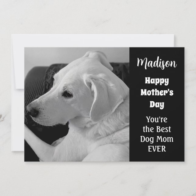 Svart och vitt foto av Cute Hund Mors dag Julkort (Framsida)