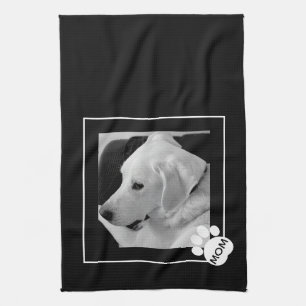 Svart och vitt foto av Cute Hund Tass Kökshandduk