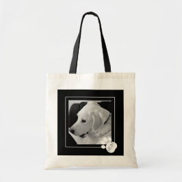 Svart och vitt foto av Cute Hund Tass Tygkasse