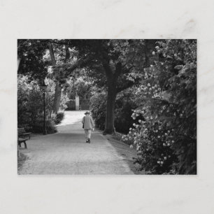 Svart och vitt foto av gammal man i parken vykort