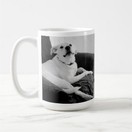 Svart och vitt foto av Hund textmeddelande Kaffemugg
