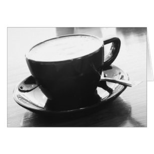 Svart och vitt foto av kaffe OBS kort