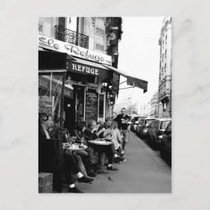 Svart och vitt foto av Le Refuge Cafe i Paris Vykort