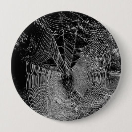 Svart och vitt foto av spindelnät knapp